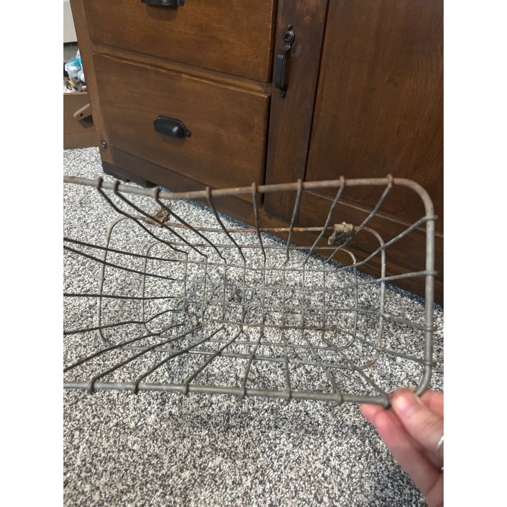 Vintage Industrial Wire Locker Basket Metal Storage Bin Farmhouse Rustic Gray